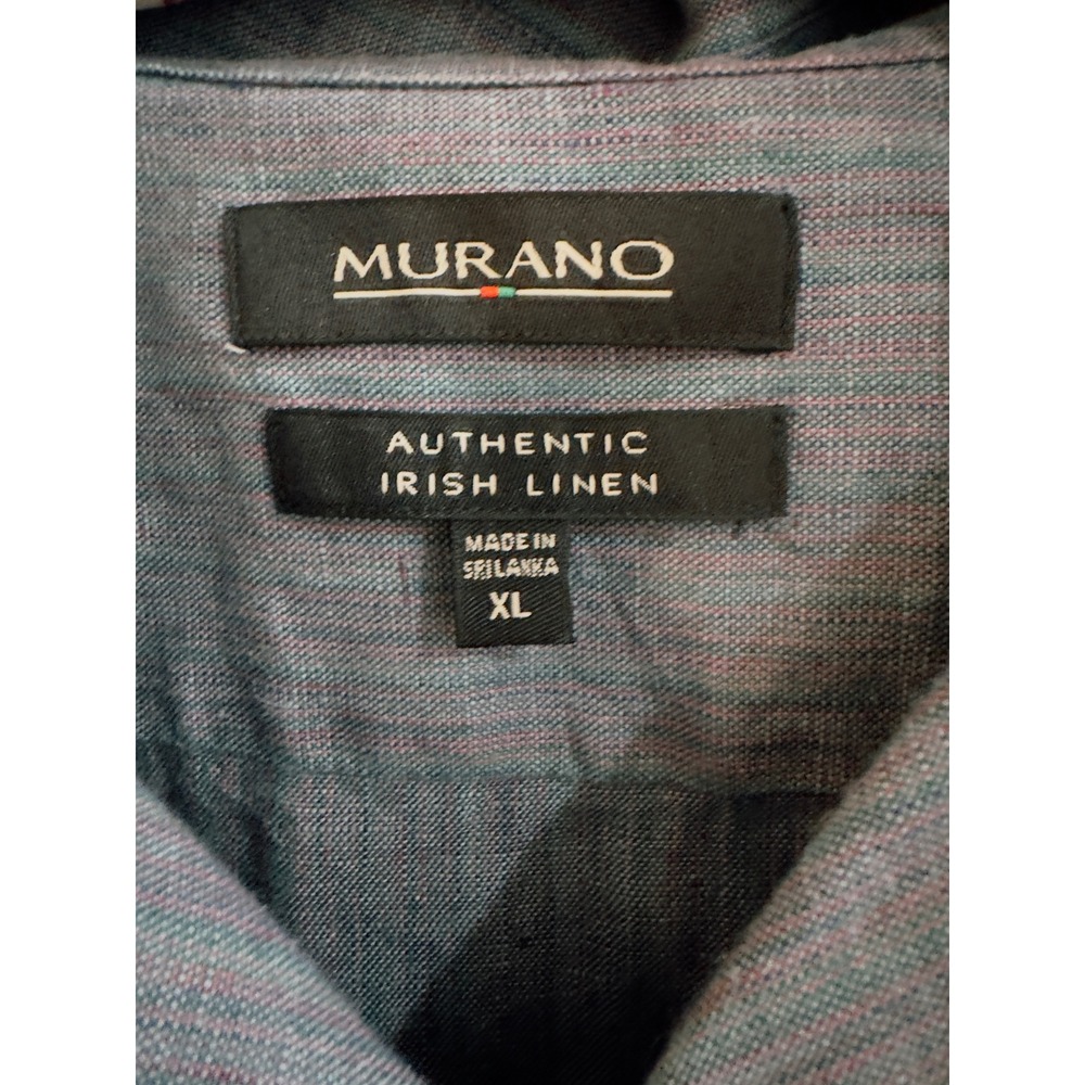 Murano Authentic Irish Linen Shirt Mens XL Blue Striped Short Sleeve Button Down - Picture 3 of 5